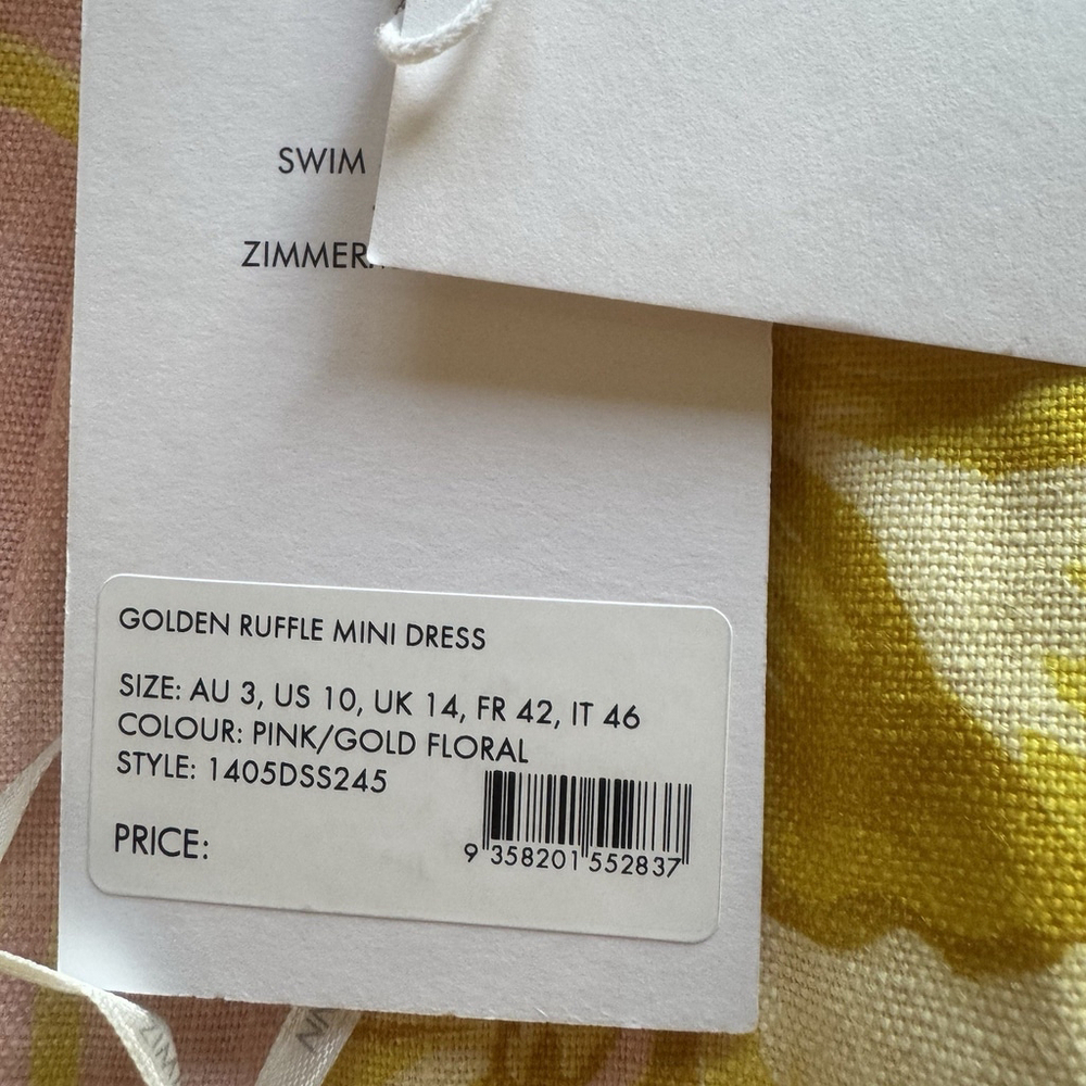 NWT Zimmermann Mini Linen Dress Size:3(US:10) Floral Ruffle Open Back MSRP:$695 - Picture 8 of 15